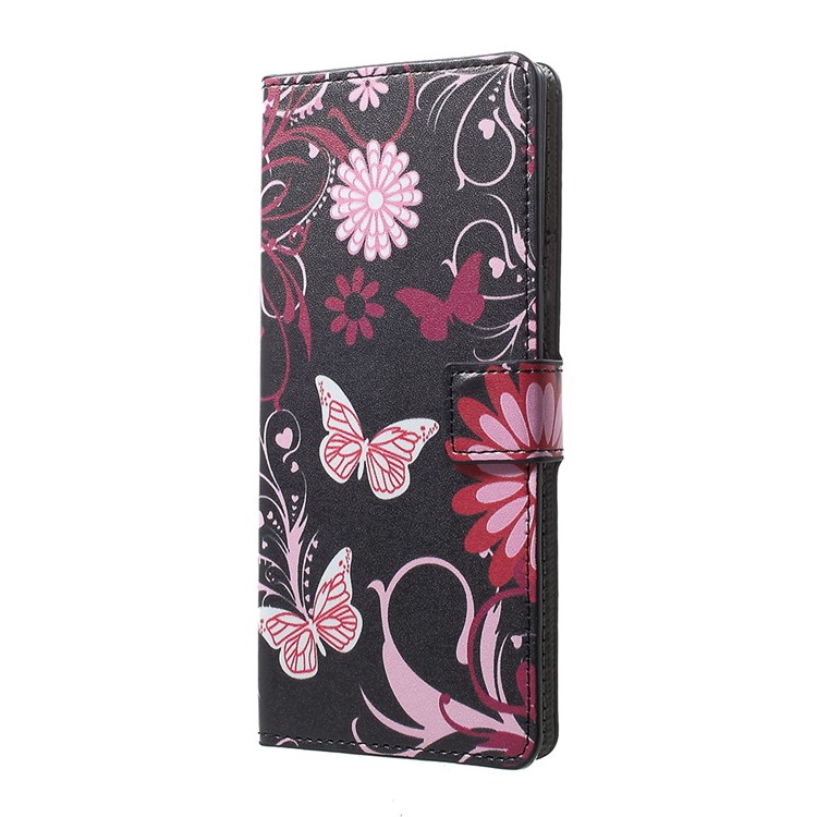 Pattern Printing PU Leather Magnetic Wallet Stand Case for Sony Xperia 1 - Butterfly Flower-2