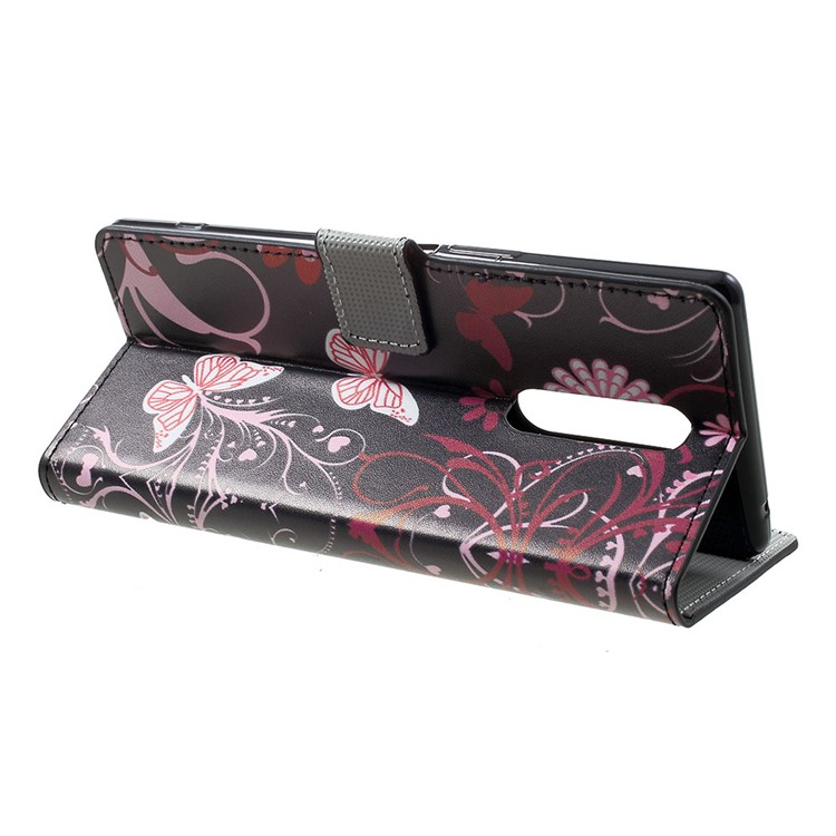 Pattern Printing PU Leather Magnetic Wallet Stand Case for Sony Xperia 1 - Butterfly Flower-4