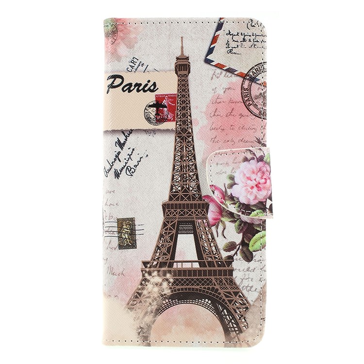 Cross Texture Pattern Printing PU Leather Flip Stand Shell for Sony Xperia 1 - Eiffel Tower-1