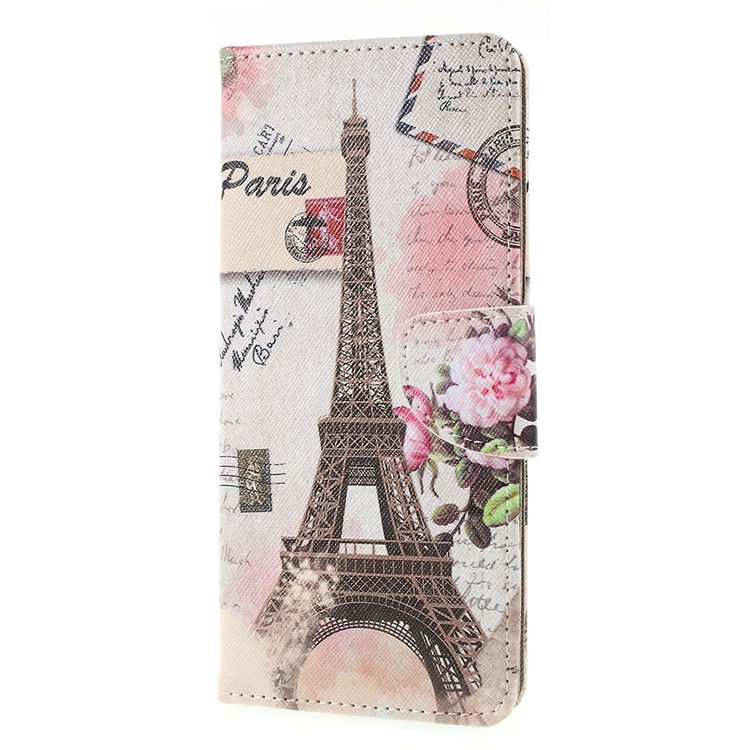 Cross Texture Pattern Printing PU Leather Flip Stand Shell for Sony Xperia 1 - Eiffel Tower-4