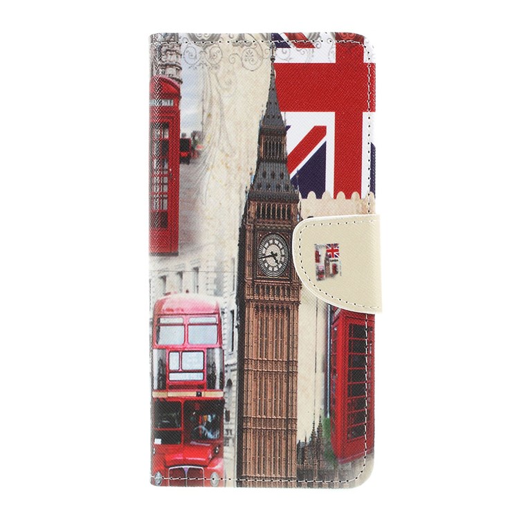 Cross Texture Pattern Printing PU Leather Flip Stand Shell for Sony Xperia 1 - Big Ben and UK Flag-1