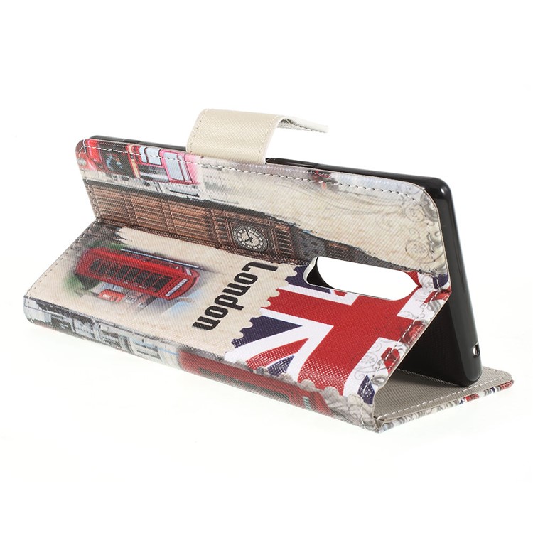 Cross Texture Pattern Printing PU Leather Flip Stand Shell for Sony Xperia 1 - Big Ben and UK Flag-3