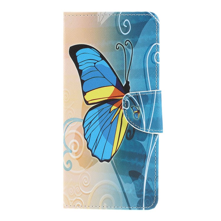 Cross Texture Pattern Printing PU Leather Flip Stand Shell for Sony Xperia 1 - Blue Butterfly-1