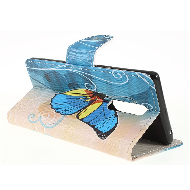 Cross Texture Pattern Printing PU Leather Flip Stand Shell for Sony Xperia 1 - Blue Butterfly-3
