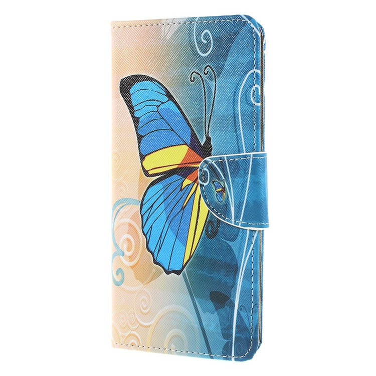 Cross Texture Pattern Printing PU Leather Flip Stand Shell for Sony Xperia 1 - Blue Butterfly-4