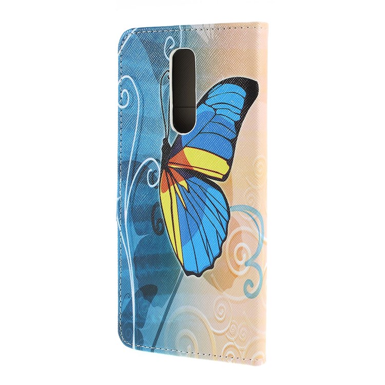 Cross Texture Pattern Printing PU Leather Flip Stand Shell for Sony Xperia 1 - Blue Butterfly-5