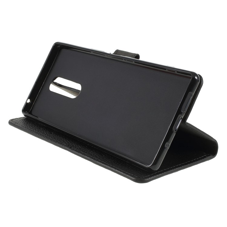Litchi Grain PU Leather Protection Mobile Phone Shell with Stand Wallet for Sony Xperia 1 - Black-6