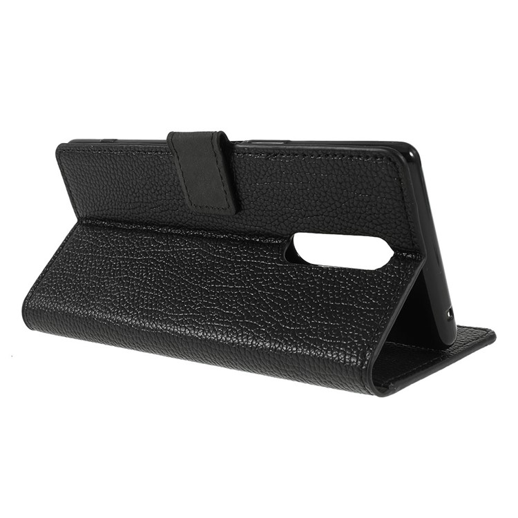 Litchi Grain PU Leather Protection Mobile Phone Shell with Stand Wallet for Sony Xperia 1 - Black-7