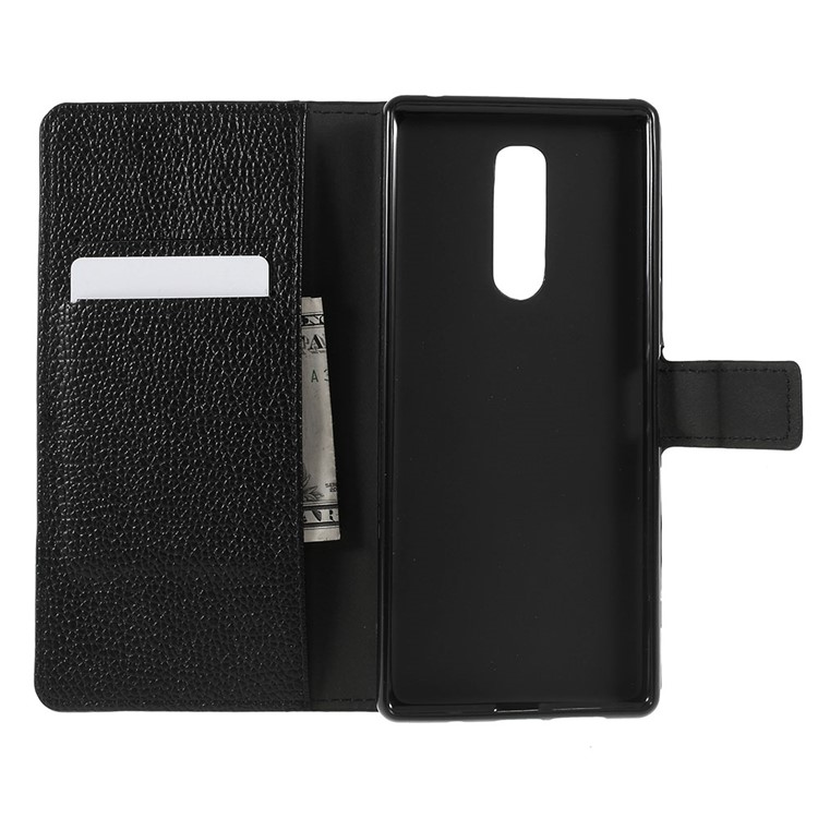 Litchi Grain PU Leather Protection Mobile Phone Shell with Stand Wallet for Sony Xperia 1 - Black-8