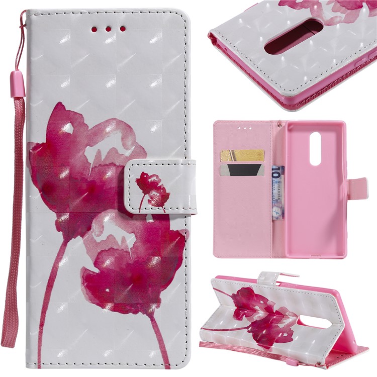 Light Spot Decor Patterned Leather Wallet Case for Sony Xperia 1 - Vivid Flowers-1