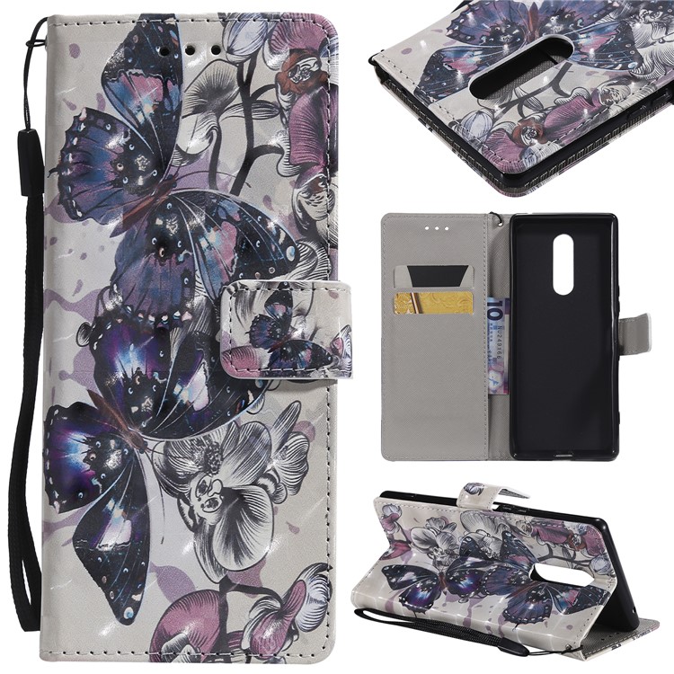 Light Spot Decor Patterned Leather Wallet Case for Sony Xperia 1 - Flowered Tree-10