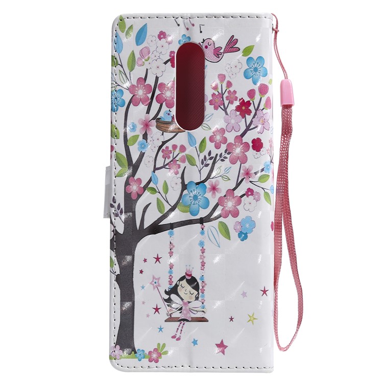 Light Spot Decor Patterned Leather Wallet Case for Sony Xperia 1 - Flowered Tree-3