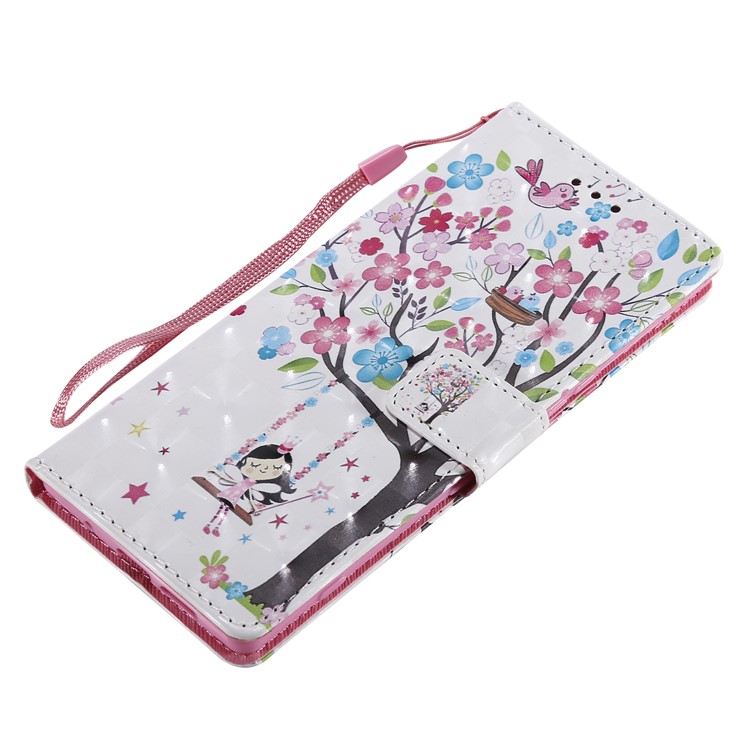 Light Spot Decor Patterned Leather Wallet Case for Sony Xperia 1 - Flowered Tree-5