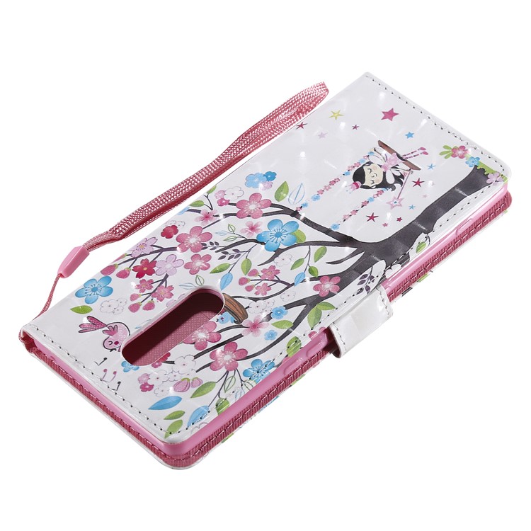 Light Spot Decor Patterned Leather Wallet Case for Sony Xperia 1 - Flowered Tree-6