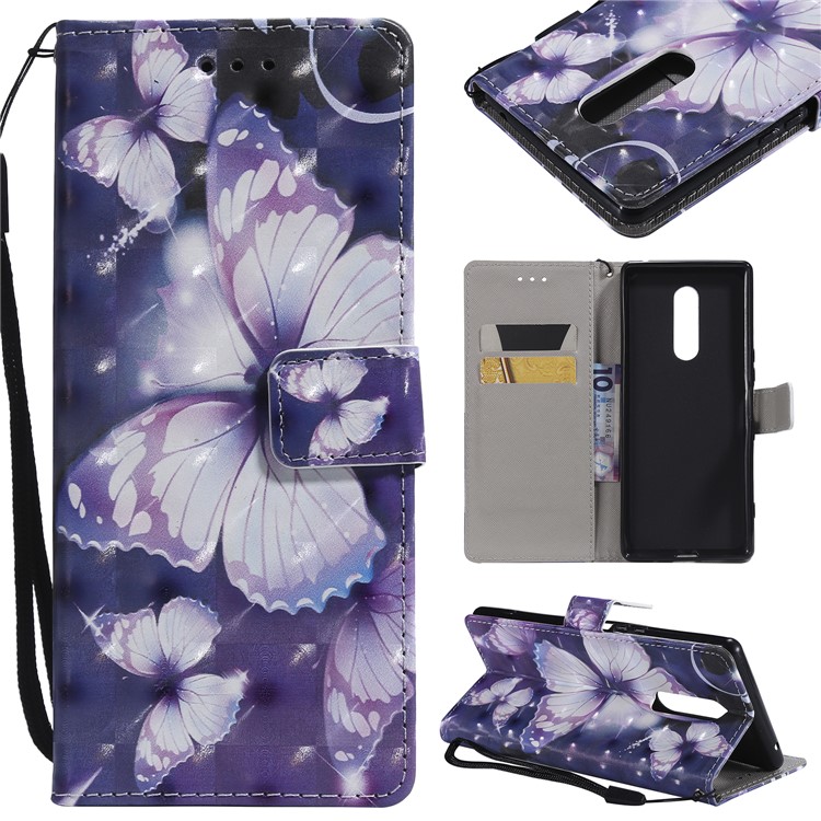 Light Spot Decor Patterned Leather Wallet Case for Sony Xperia 1 - Purple Butterflies-1