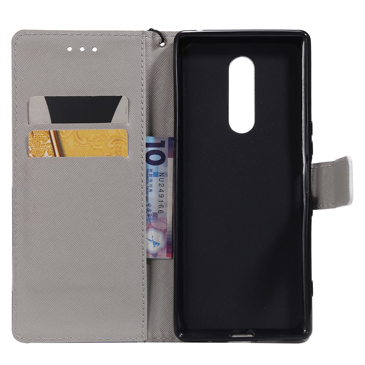 Light Spot Decor Patterned Leather Wallet Case for Sony Xperia 1 - Purple Butterflies-4