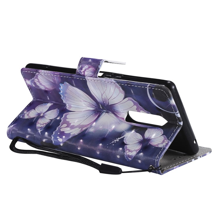 Light Spot Decor Patterned Leather Wallet Case for Sony Xperia 1 - Purple Butterflies-7
