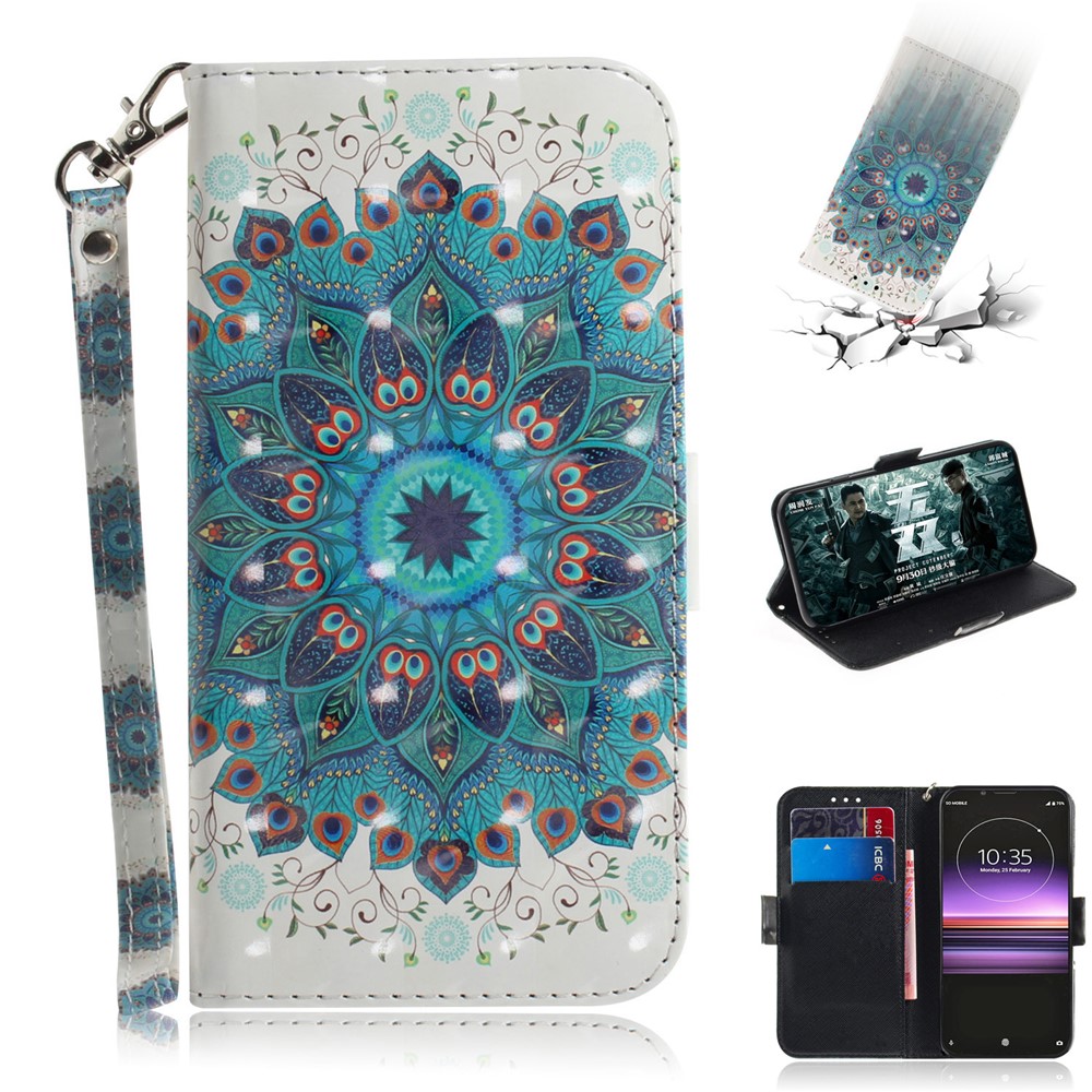 Padrão de Decoração de Ponto Leve Tampa da Carteira de Couro PU PU Para Sony Xperia 1 - Flor Mandala