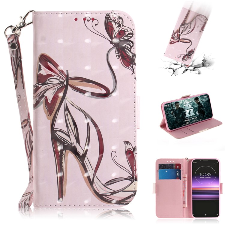 Light Spot Decor Pattern Printing PU Leather Stand Wallet Cover for Sony Xperia 1 - High Heel Sandal-1