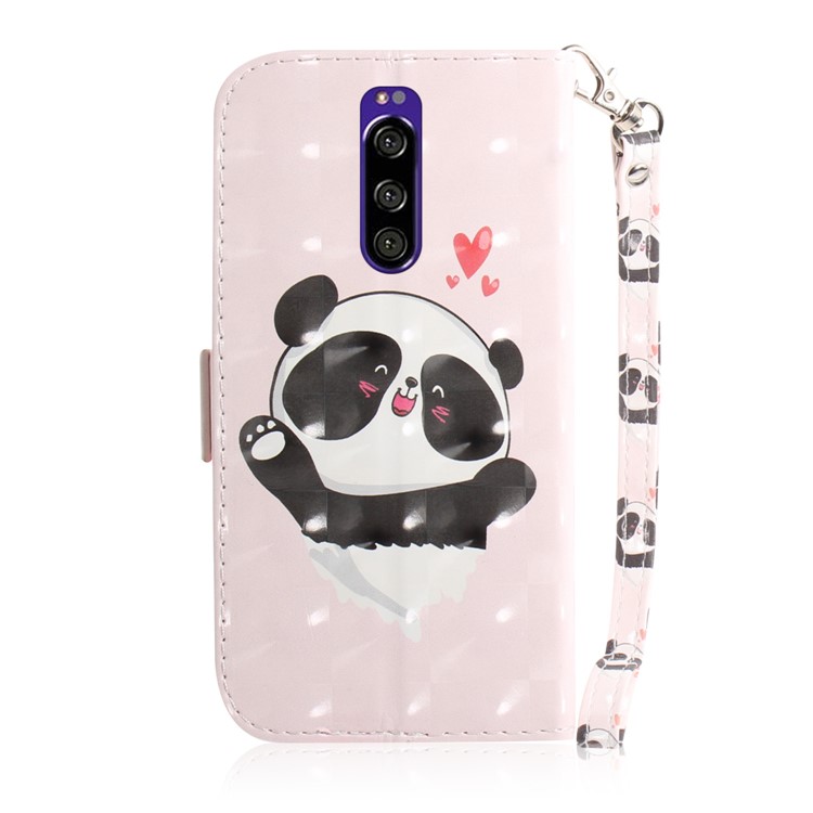 Light Spot Decor Pattern Printing PU Leather Stand Wallet Cover for Sony Xperia 1 - Cute Panda-3