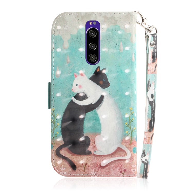 Light Spot Decor Pattern Printing PU Leather Stand Wallet Cover for Sony Xperia 1 - Hugging Cats-3