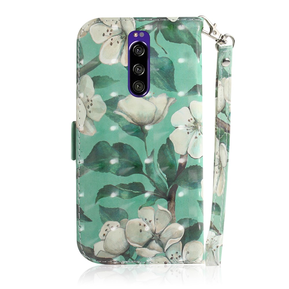 Light Spot Decor Pattern Printing PU Leather Stand Wallet Cover for Sony Xperia 1 - Pretty Flowers-3