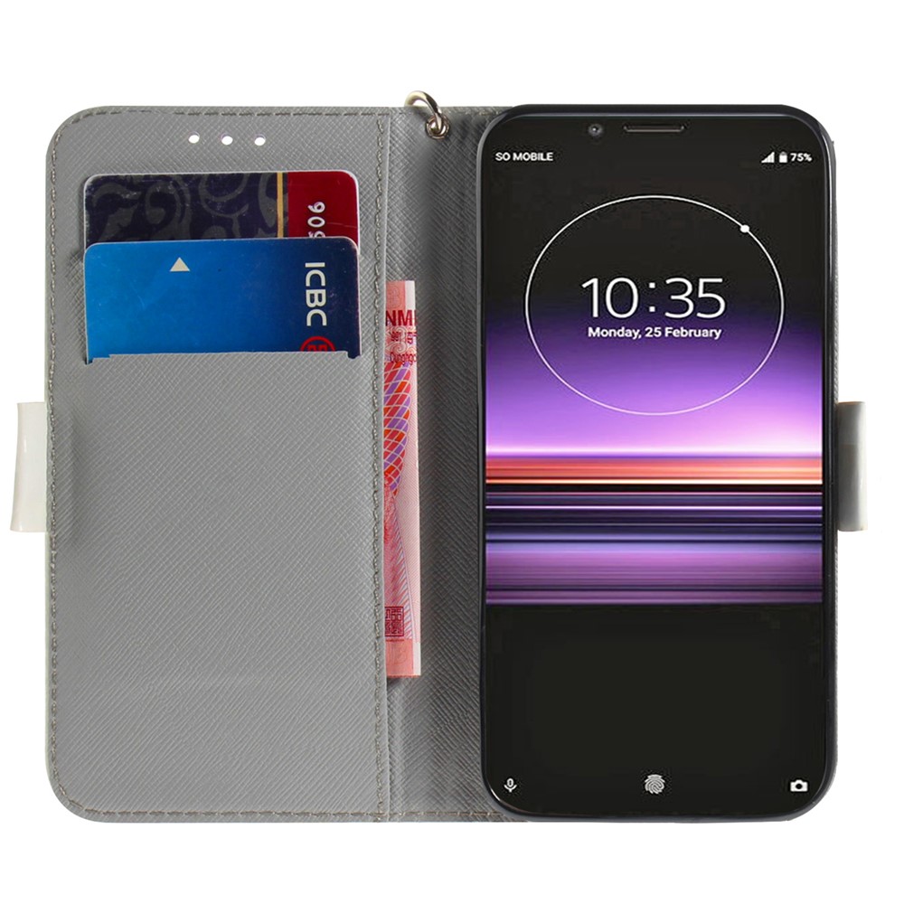 Light Spot Decor Pattern Printing PU Leather Stand Wallet Cover for Sony Xperia 1 - Pretty Flowers-7
