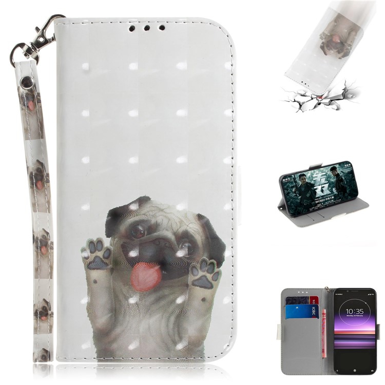 Light Spot Decor Pattern Printing PU Leather Stand Wallet Cover for Sony Xperia 1 - Dog Waving Paws-1