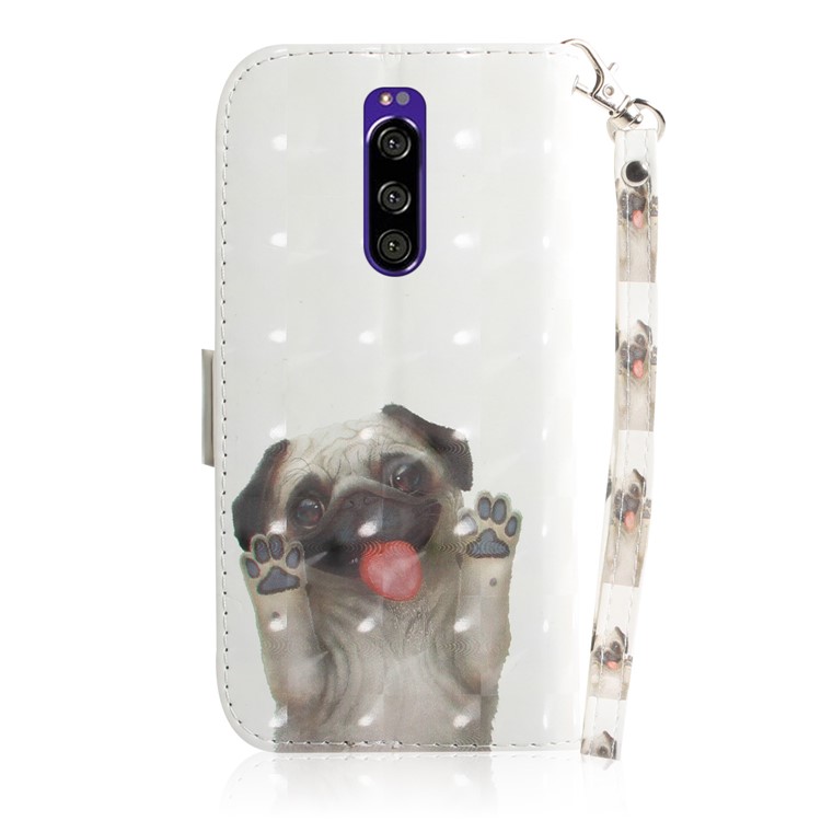 Light Spot Decor Pattern Printing PU Leather Stand Wallet Cover for Sony Xperia 1 - Dog Waving Paws-3