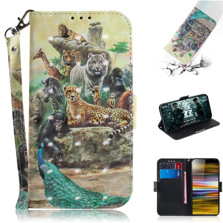 Light Spot Decor Pattern Printing PU Leather Stand Flip Cover for Sony Xperia 10 Plus - Animals Getting Together-1
