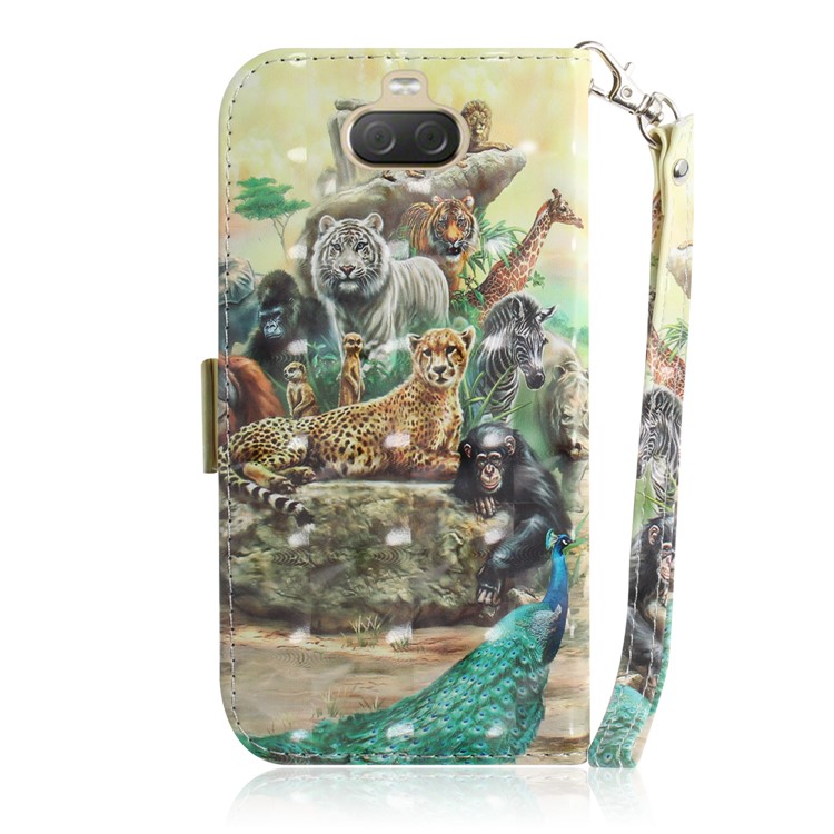Light Spot Decor Pattern Printing PU Leather Stand Flip Cover for Sony Xperia 10 Plus - Animals Getting Together-3
