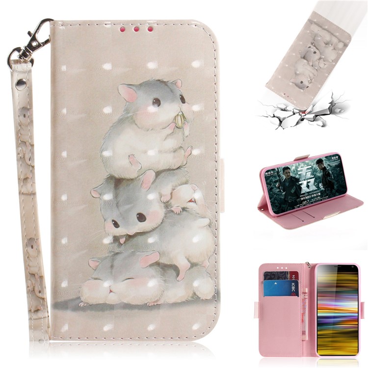 Light Spot Decor Pattern Printing PU Leather Stand Flip Cover for Sony Xperia 10 Plus - Hamsters-1