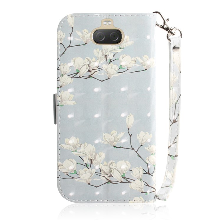 Light Spot Decor Pattern Printing PU Leather Stand Flip Cover for Sony Xperia 10 Plus - White Flower-3