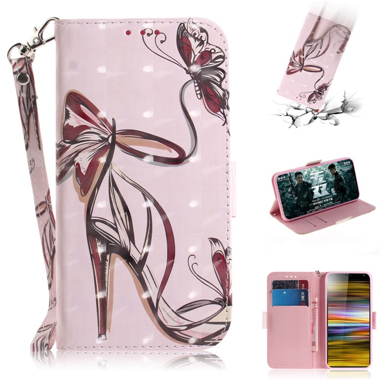 Light Spot Decor Pattern Printing PU Leather Stand Flip Cover for Sony Xperia 10 Plus - High Heel Sandal-1