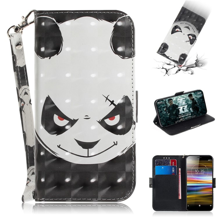 Pattern Printing / Light Spot Decor / Leather Wallet Case for Sony Xperia L3 - Angry Panda-1