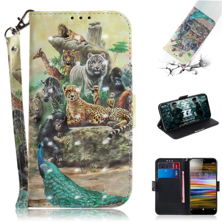 Pattern Printing / Light Spot Decor / Leather Wallet Case for Sony Xperia L3 - Animals Getting Together-1