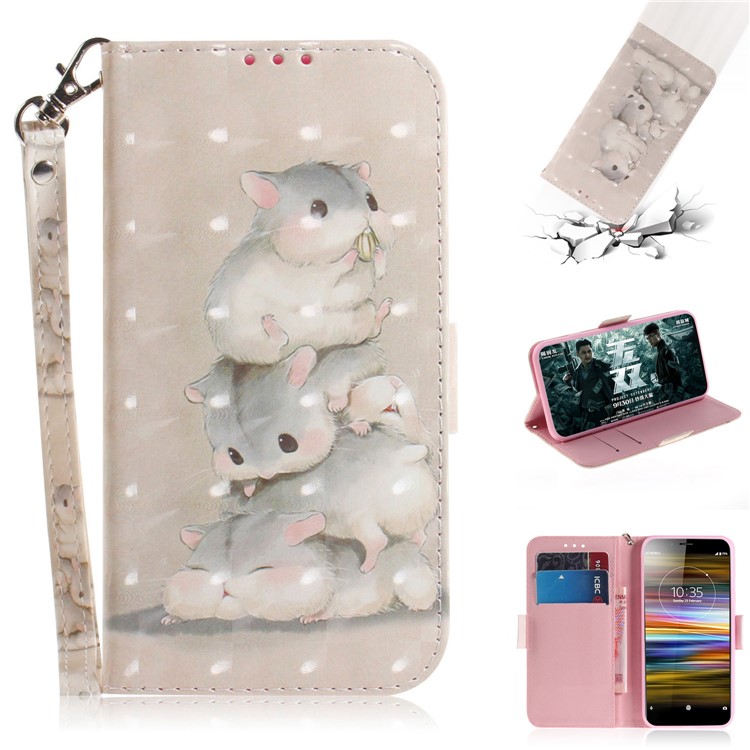 Pattern Printing / Light Spot Decor / Leather Wallet Case for Sony Xperia L3 - Hamsters-1
