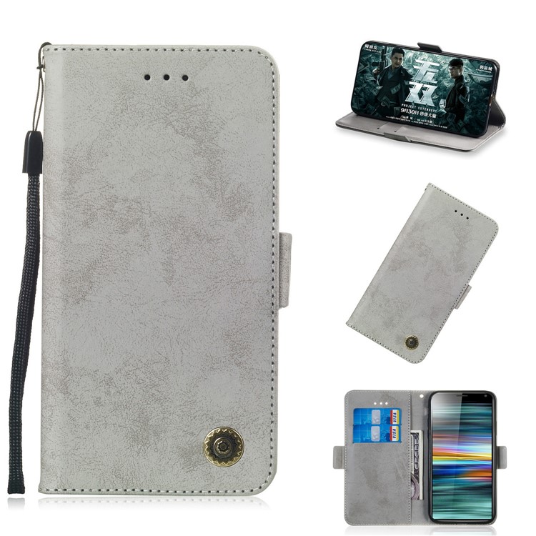 Retro Style Wallet Stand PU Leather Cell Phone Cover for Sony Xperia 10 - Grey-1