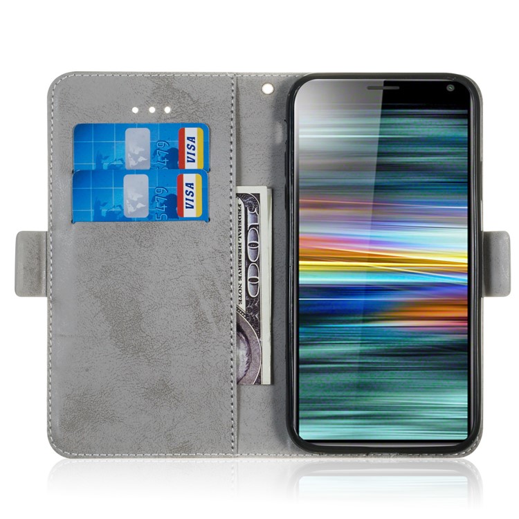 Retro Style Wallet Stand PU Leather Cell Phone Cover for Sony Xperia 10 - Grey-7