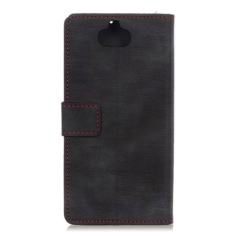 Jeans Cloth Leather Phone Cover with Wallet Stand for Sony Xperia 10 - Black-10