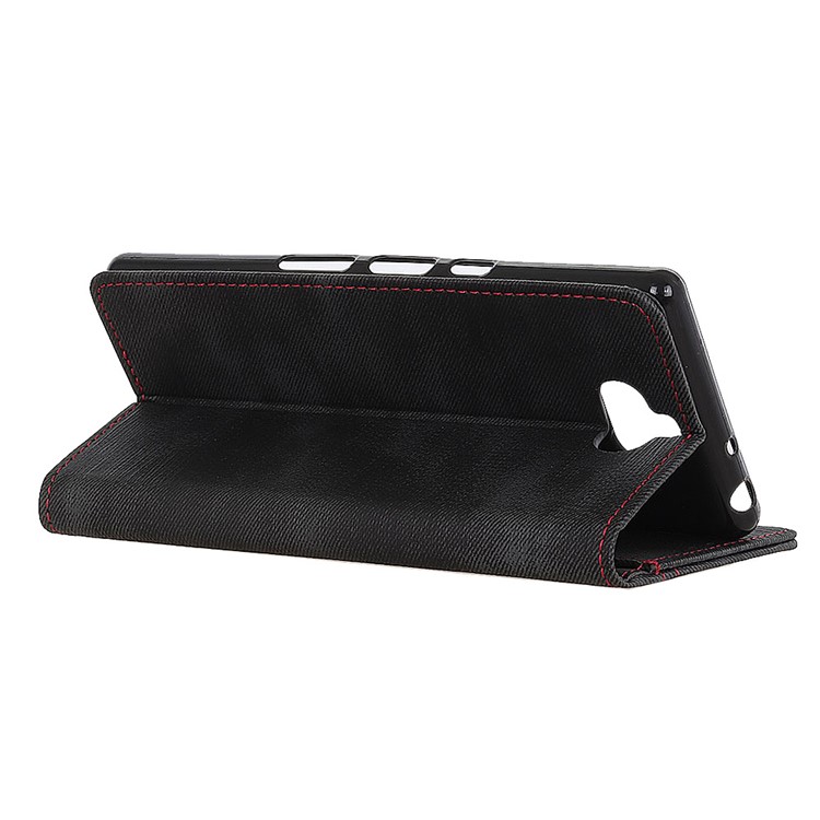 Jeans Cloth Leather Phone Cover with Wallet Stand for Sony Xperia 10 - Black-11