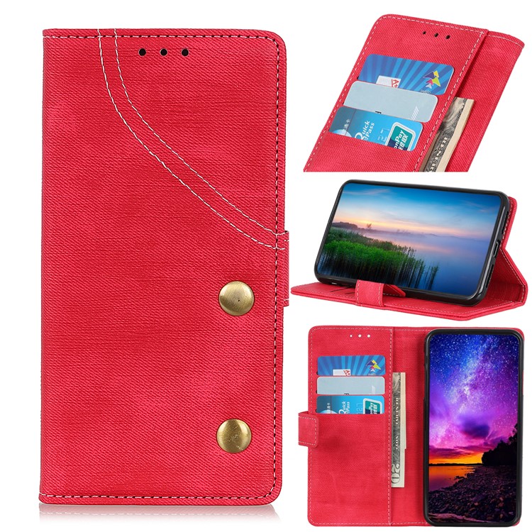 Jeans Cloth Leather Phone Cover with Wallet Stand for Sony Xperia 10 - Red-1