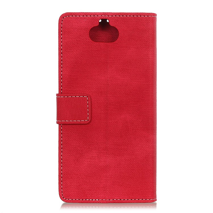 Jeans Cloth Leather Phone Cover with Wallet Stand for Sony Xperia 10 - Red-10
