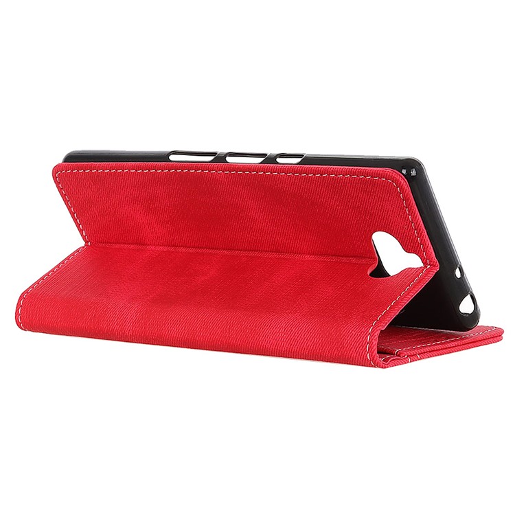 Jeans Cloth Leather Phone Cover with Wallet Stand for Sony Xperia 10 - Red-11