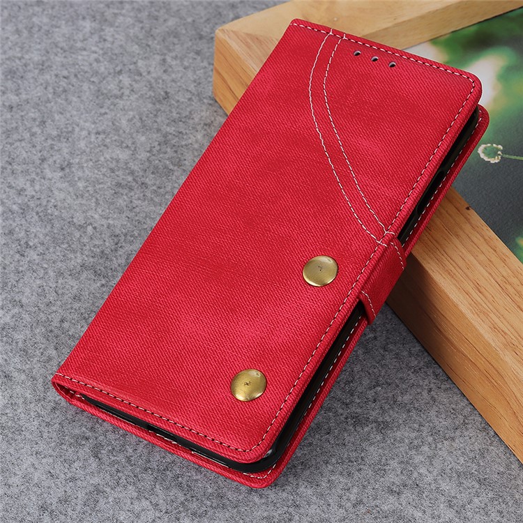 Jeans Cloth Leather Phone Cover with Wallet Stand for Sony Xperia 10 - Red-12