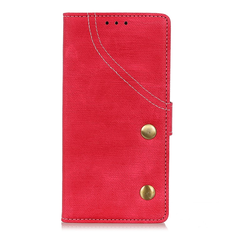 Jeans Cloth Leather Phone Cover with Wallet Stand for Sony Xperia 10 - Red-2