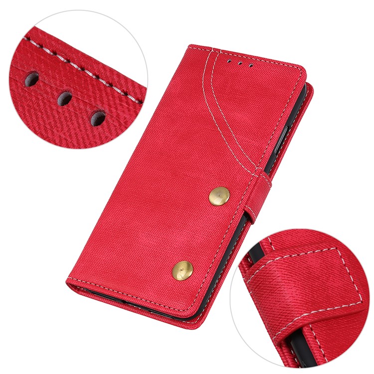 Jeans Cloth Leather Phone Cover with Wallet Stand for Sony Xperia 10 - Red-3