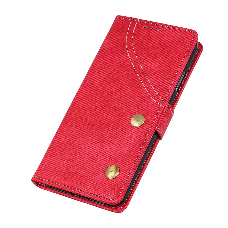 Jeans Cloth Leather Phone Cover with Wallet Stand for Sony Xperia 10 - Red-4
