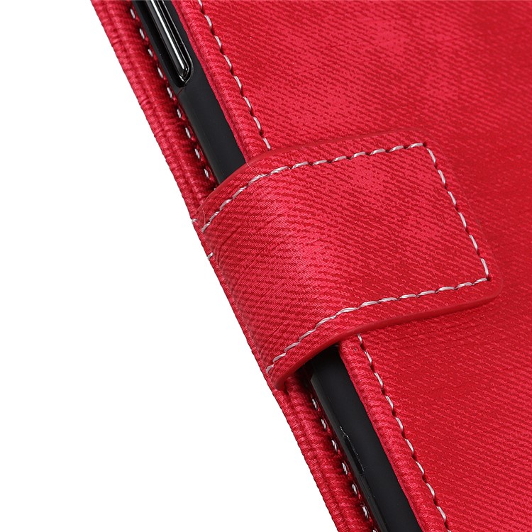 Jeans Cloth Leather Phone Cover with Wallet Stand for Sony Xperia 10 - Red-5