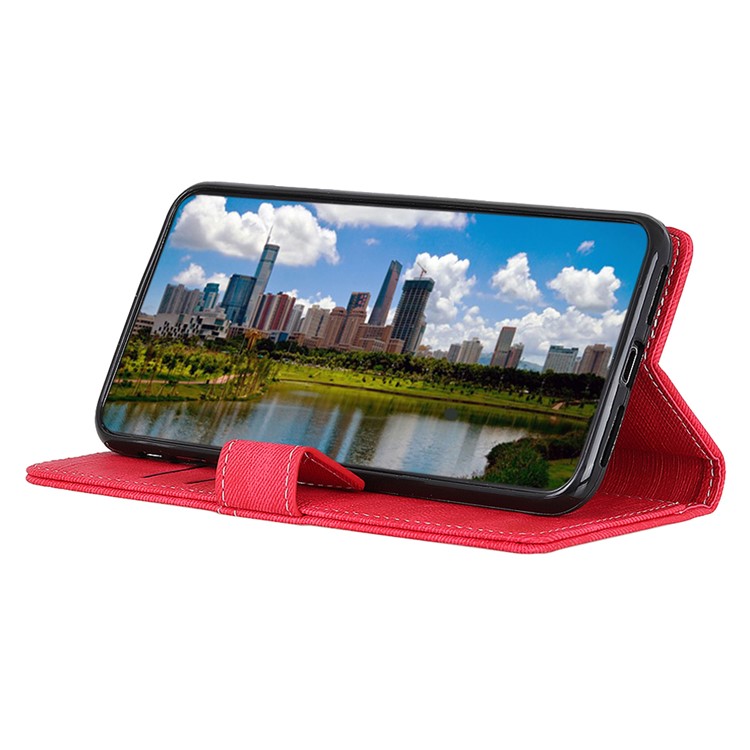 Jeans Cloth Leather Phone Cover with Wallet Stand for Sony Xperia 10 - Red-7